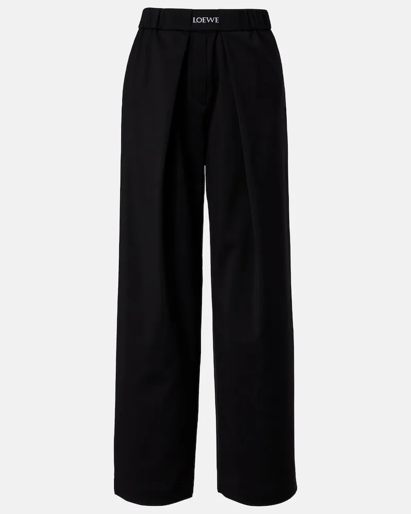 Loewe Pantaloni a vita media in lana con logo Nero