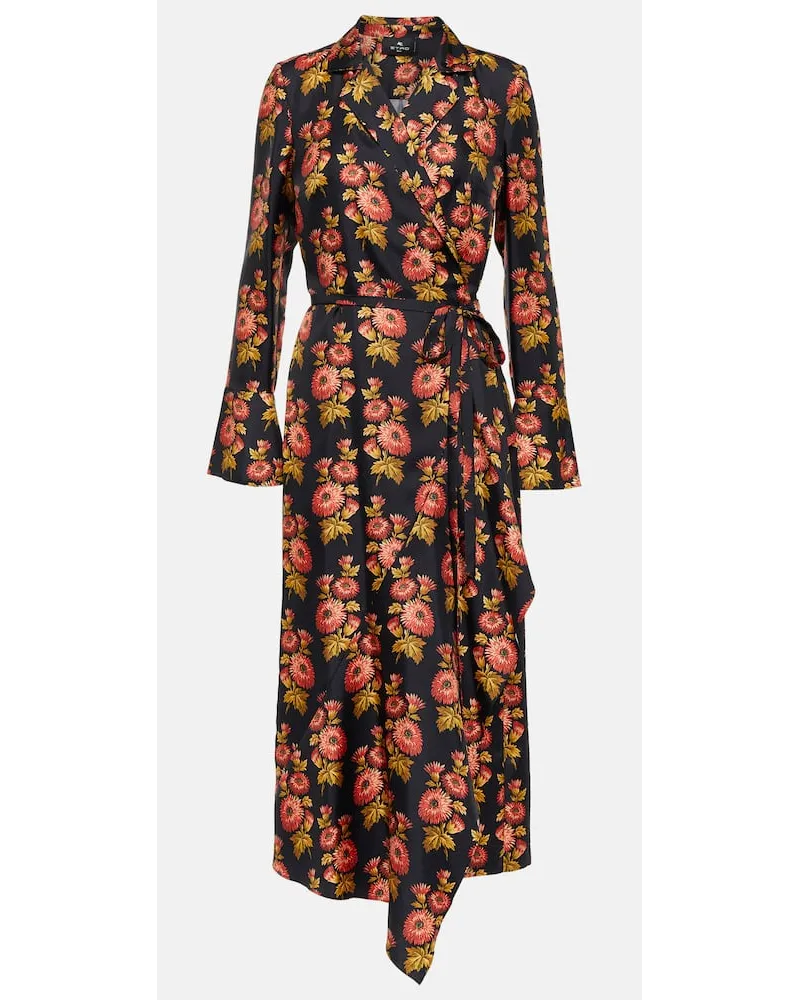 Etro Abito midi a portafoglio in twill di misto seta Multicolore