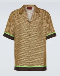 Gucci Camicia bowling in seta con stampa Marrone