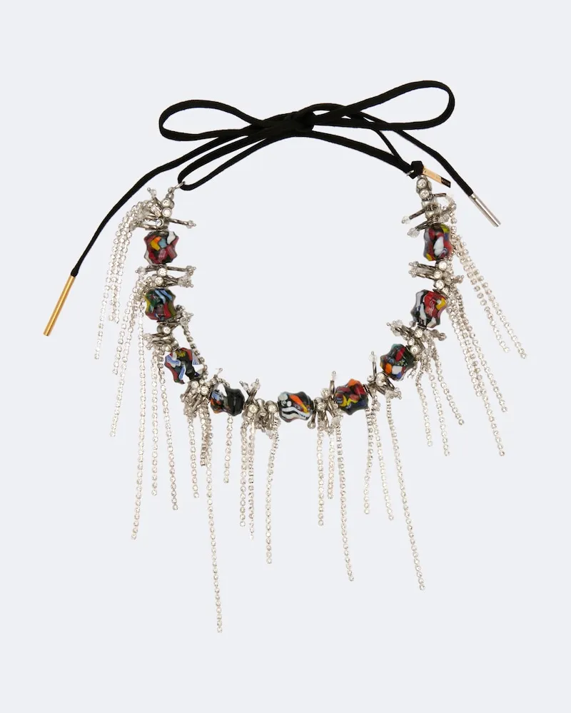 Dries van Noten Collana con cristalli e perline Argento