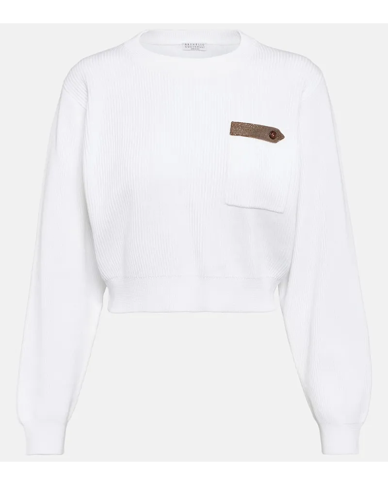 Brunello Cucinelli Felpa cropped in jersey di cotone Bianco