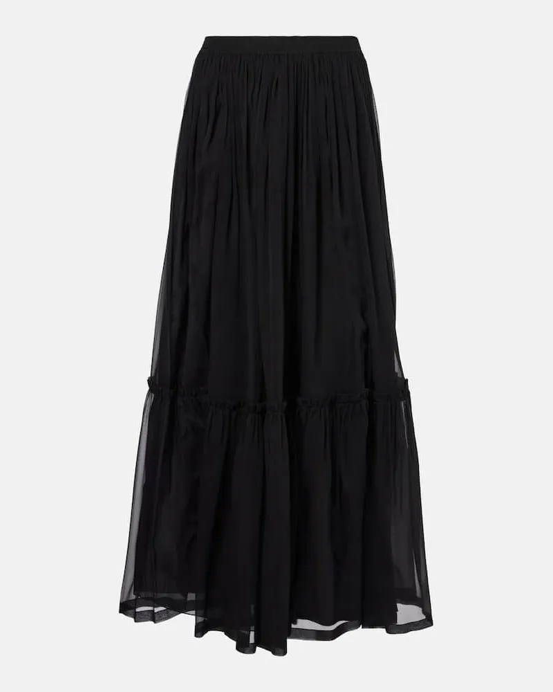 Saint Laurent Gonna lunga in seta a balze Nero