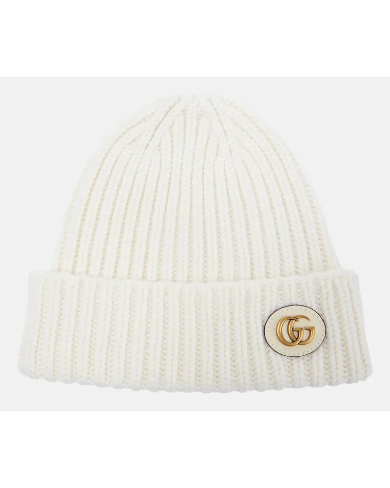 Gucci Berretto in lana e cashmere con pelle Bianco