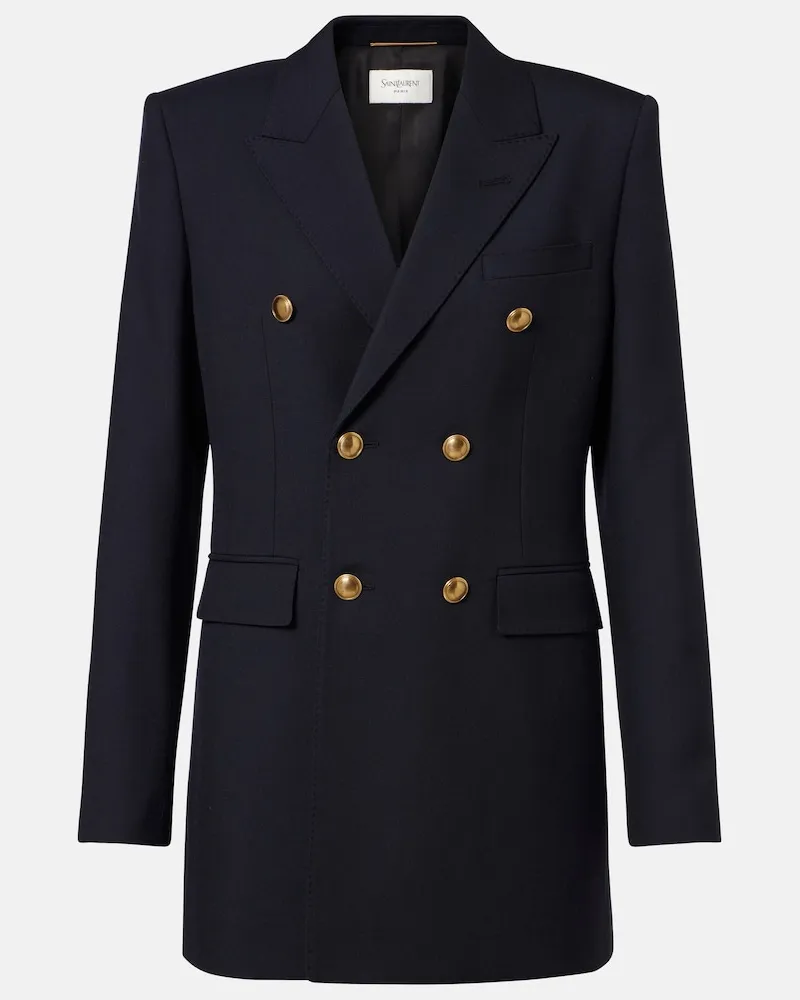 Saint Laurent Blazer doppiopetto in gabardine di lana Blu