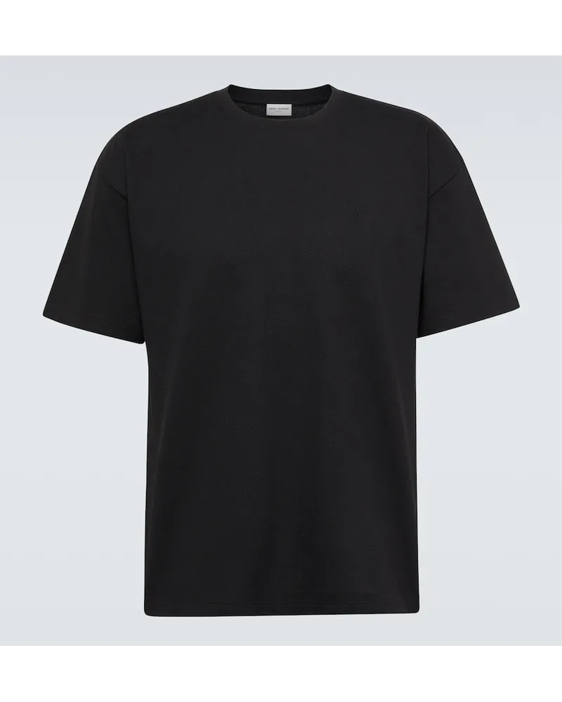 Saint Laurent T-shirt Cassandre in piquÃ© di misto cotone Nero