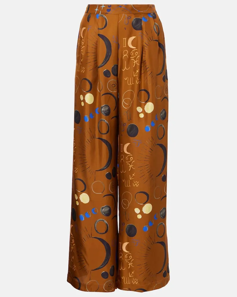 ASCENO Pantaloni Isola in seta a vita media Marrone