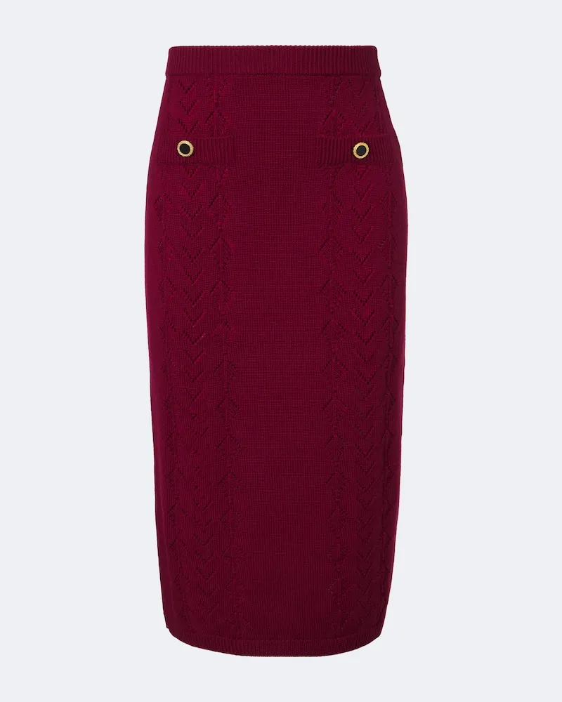 Alessandra Rich Gonna midi in maglia di lana Borgogna