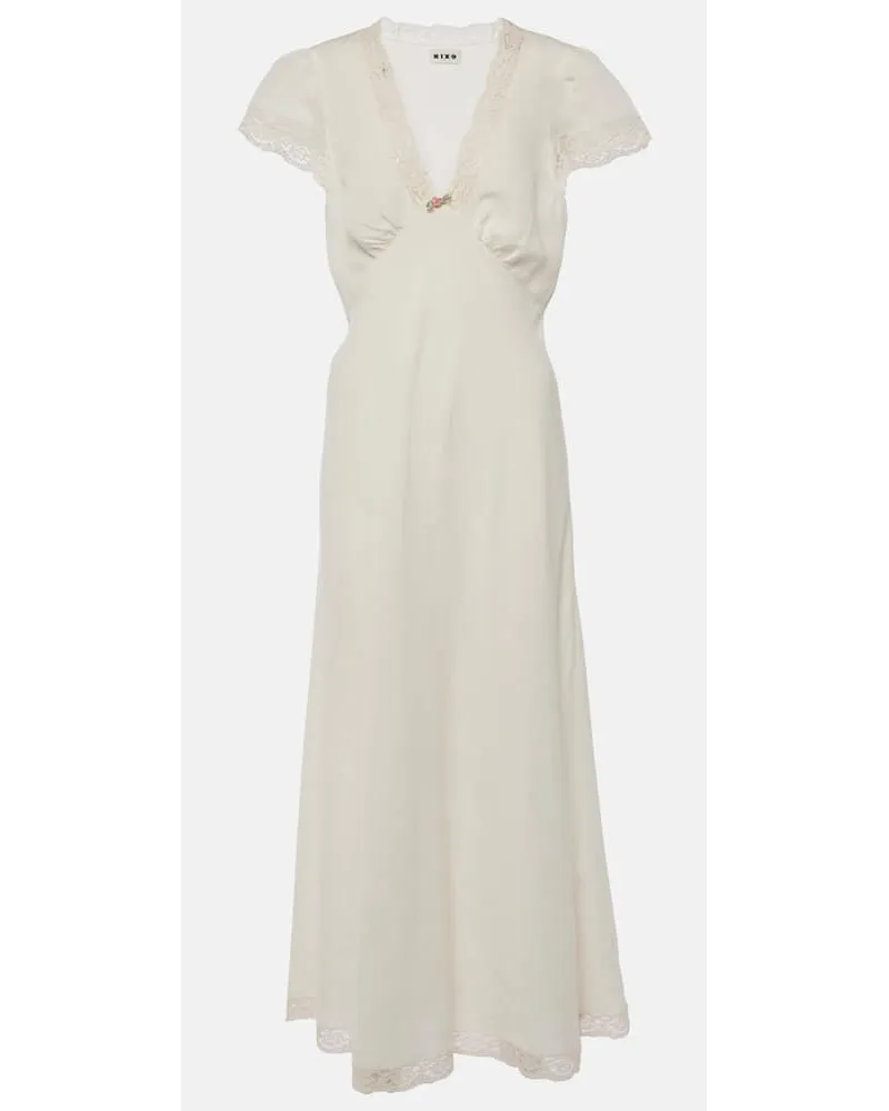 RIXO Abito midi Clarice con pizzo Bianco