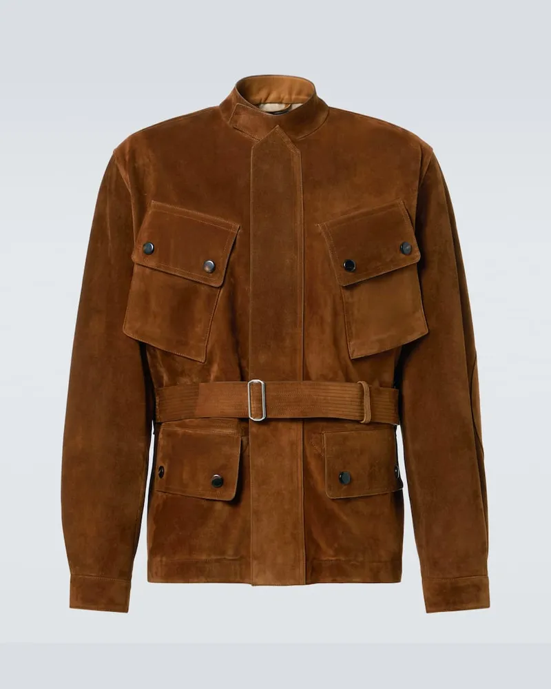 Dunhill Giacca in suede con cintura Marrone