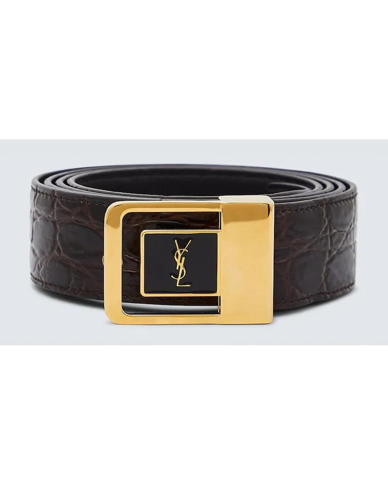 Saint Laurent Cintura La 66 in pelle stampata Nero
