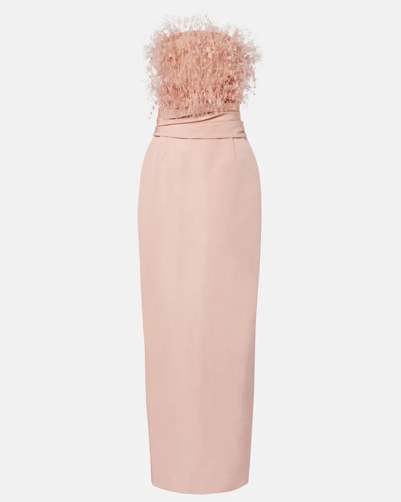 Oscar de la Renta Abito bustier in faille di seta con piume Rosa
