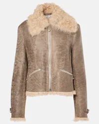 Acne Studios Giacca in pelle con shearling Grigio