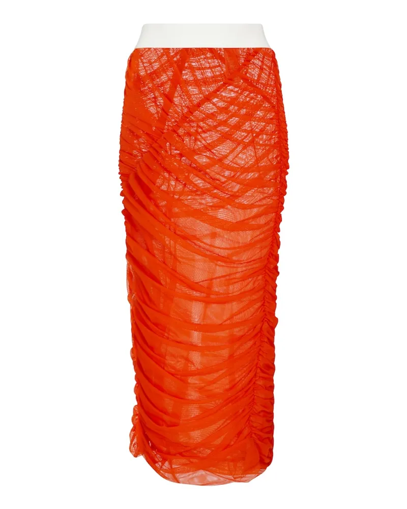 Dries van Noten Gonna midi in mesh Arancione
