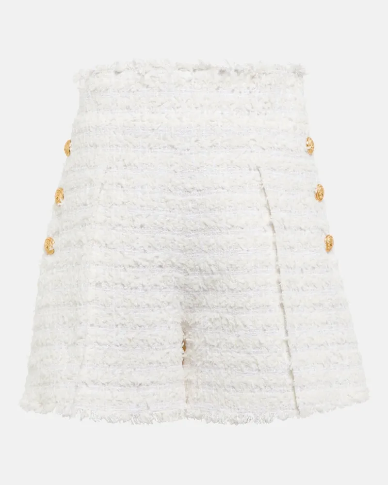 Balmain Shorts in tweed a vita alta Bianco