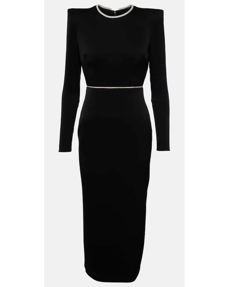 Alex Perry Abito midi in raso con cristalli Nero