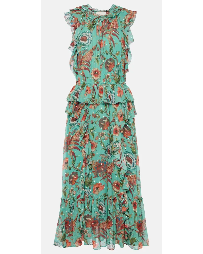 Ulla Johnson Abito midi Adrienne in chiffon di seta Multicolore