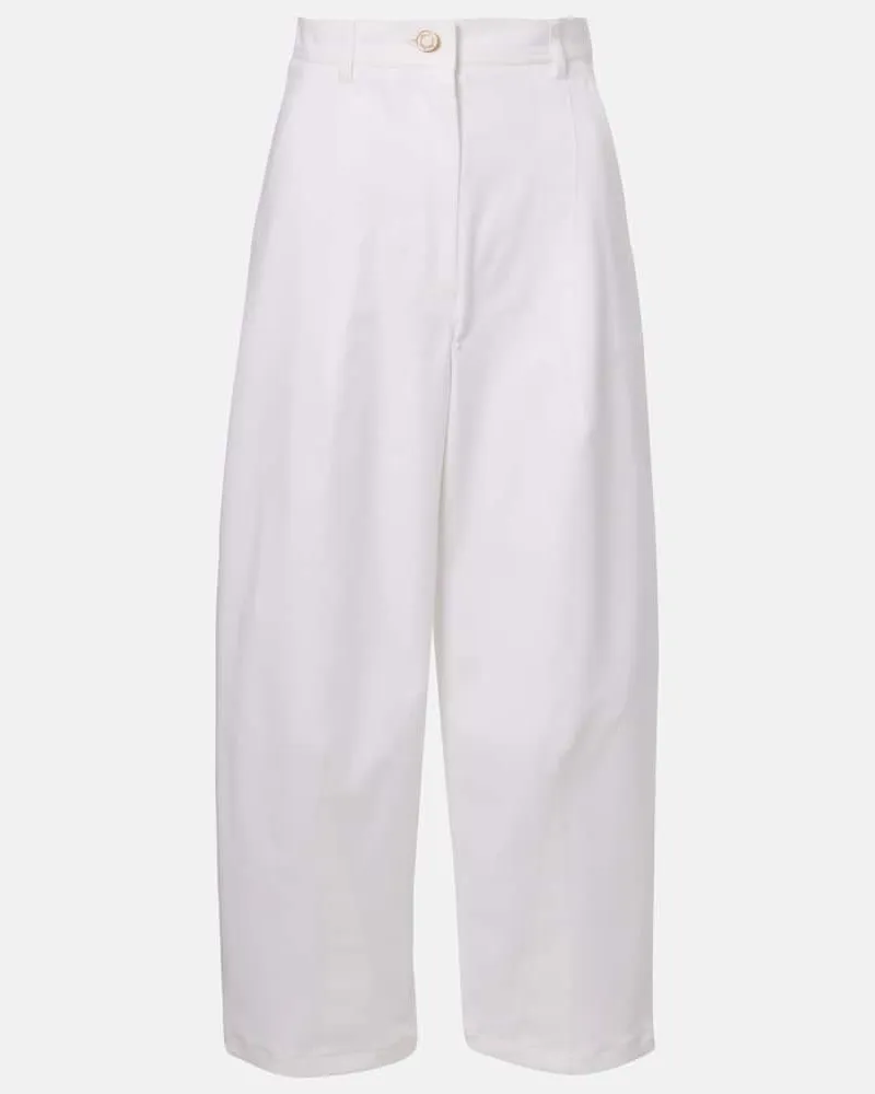 Max Mara Pantaloni Mina a gamba larga in misto cotone Bianco