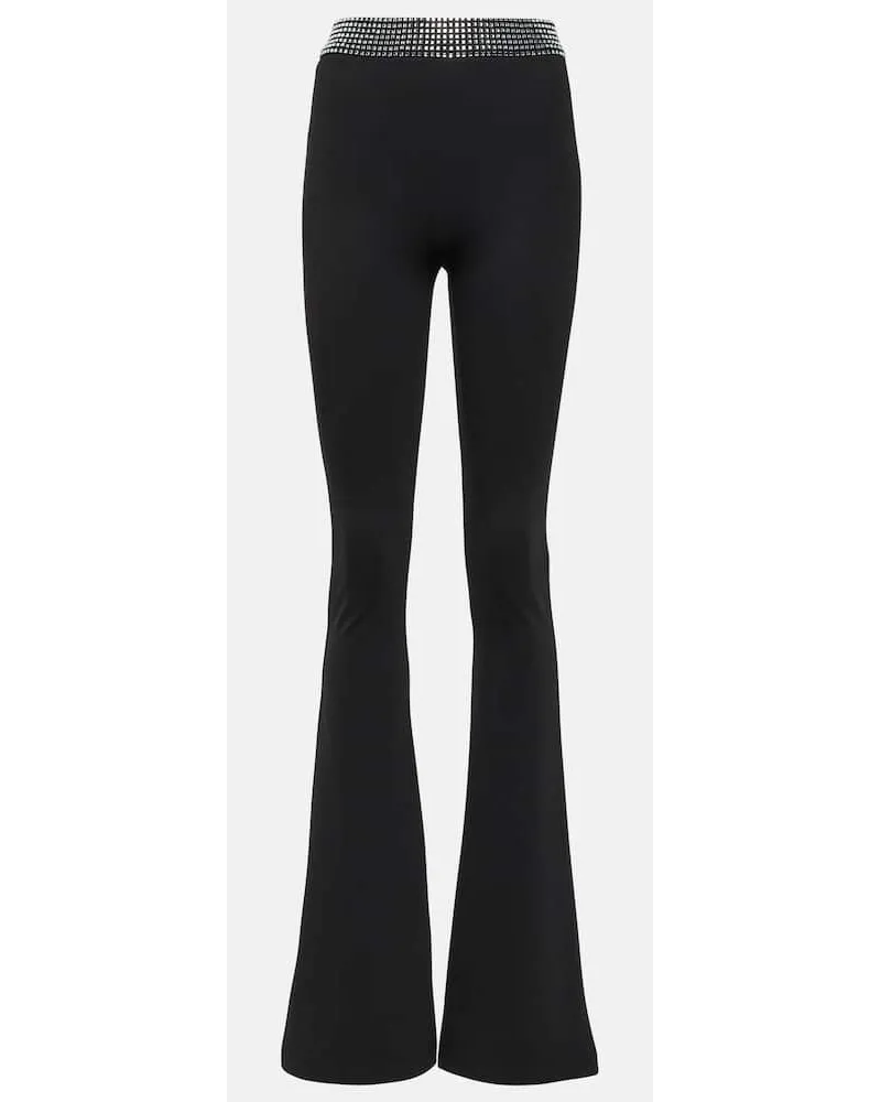 David Koma Pantaloni flared in jersey con cristalli Nero