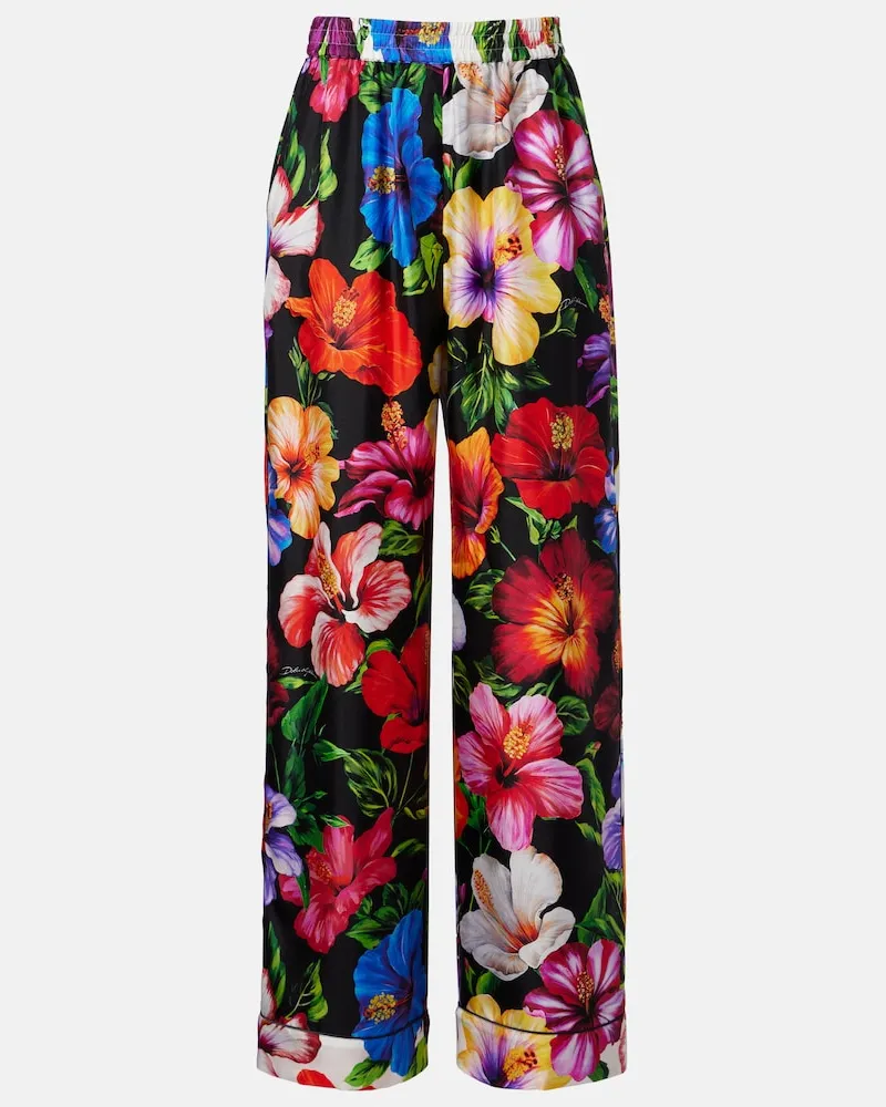 Dolce & Gabbana Pantaloni palazzo in raso di seta Multicolore