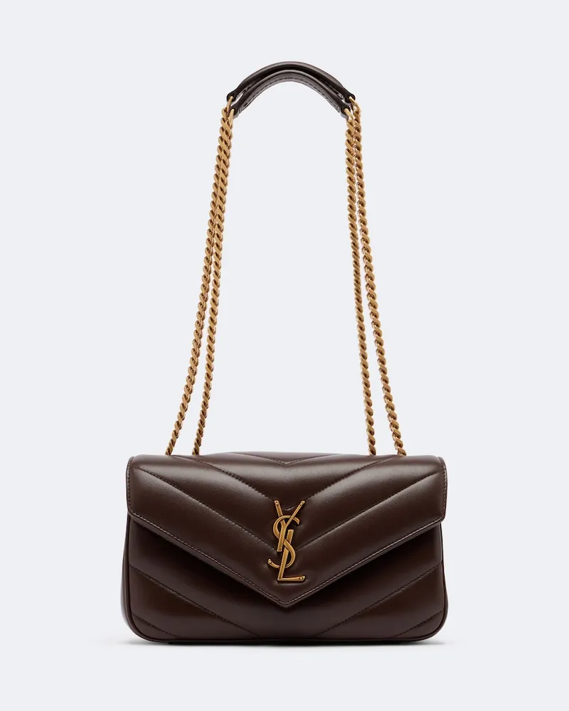 Saint Laurent Borsa a spalla Loulou Small in pelle Marrone