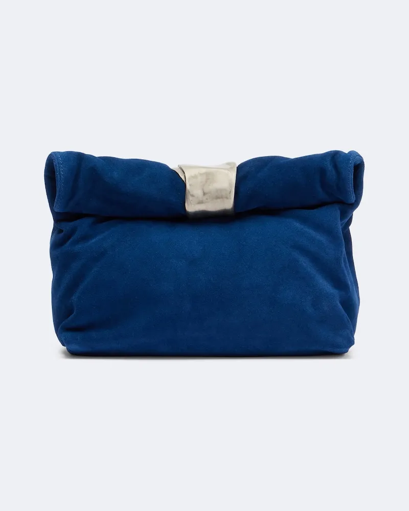 STAUD Clutch Puff Small in suede Blu