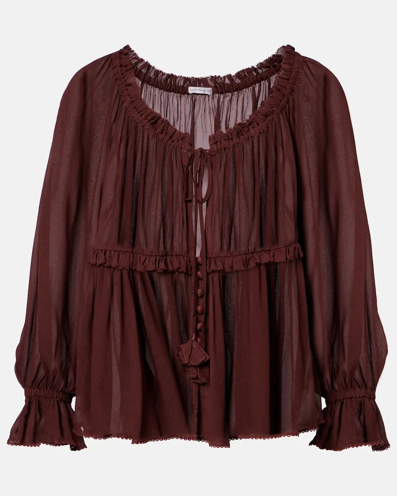 Poupette St Barth Top Moon con volant Marrone