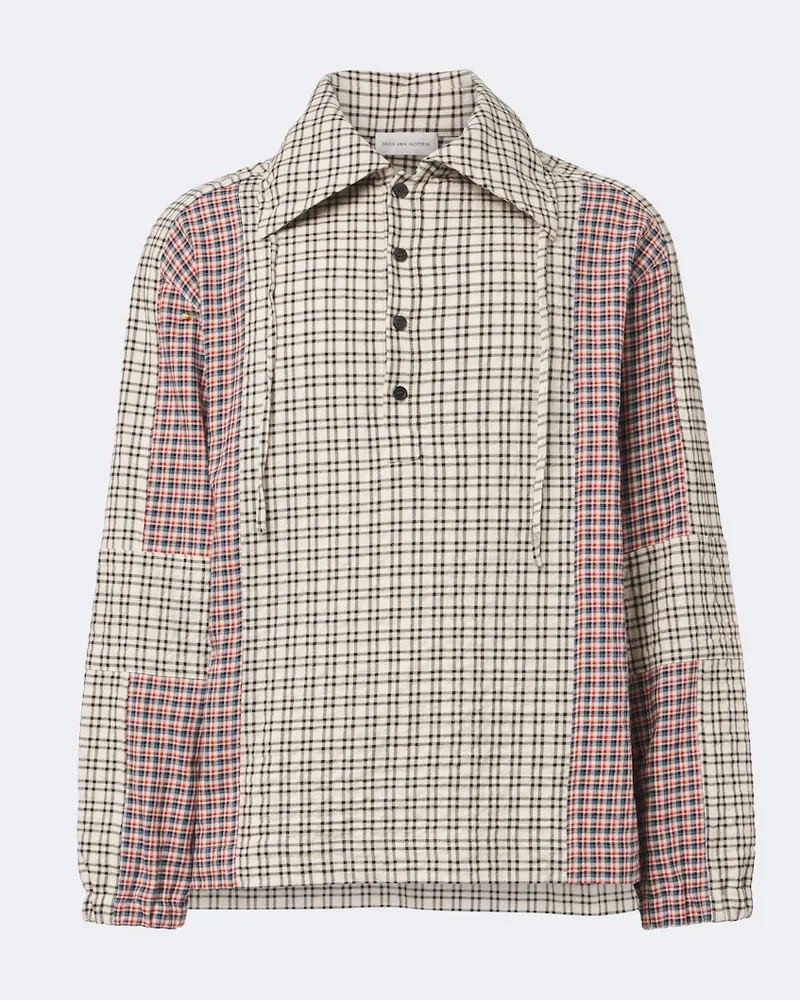 Dries van Noten Camicia in cotone a quadri Beige