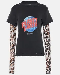 Balenciaga T-shirt Planet Earth in jersey a strati Nero