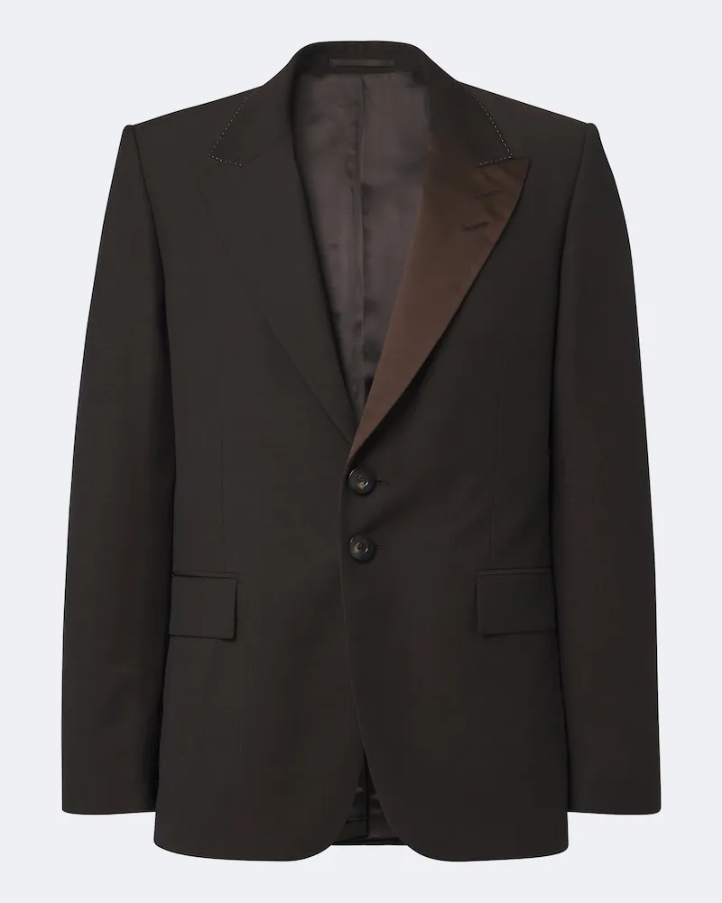 Wales Bonner Blazer Atto in lana vergine con satin Marrone