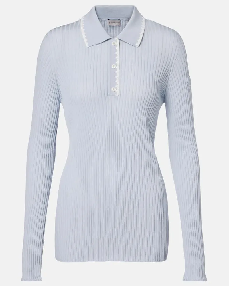 Moncler Polo in lana vergine a coste Blu