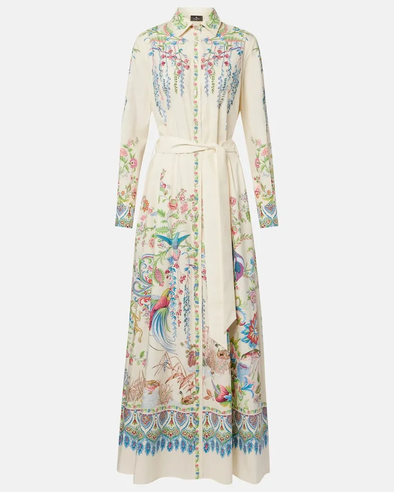 Etro Abito chemisier in cotone con stampa e cintura Bianco