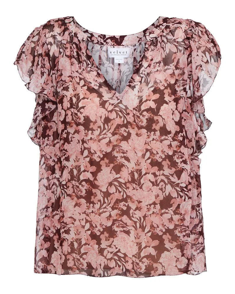 Velvet Top con stampa floreale Rosa