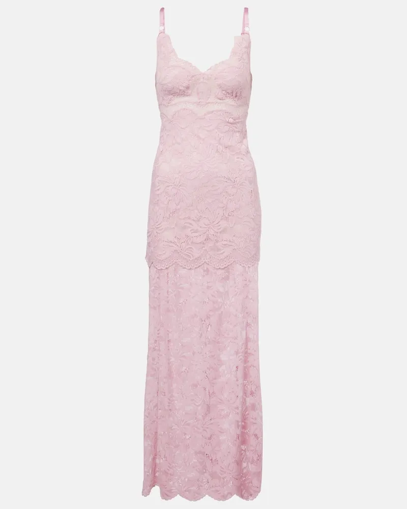 Paco Rabanne Abito lungo in pizzo Rosa