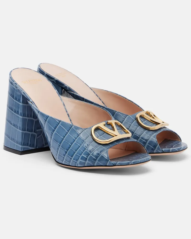 Valentino Garavani Mules VLogo in pelle stampata Blu