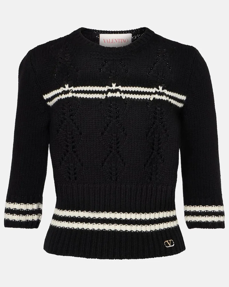 Valentino Garavani Pullover in lana a righe Nero