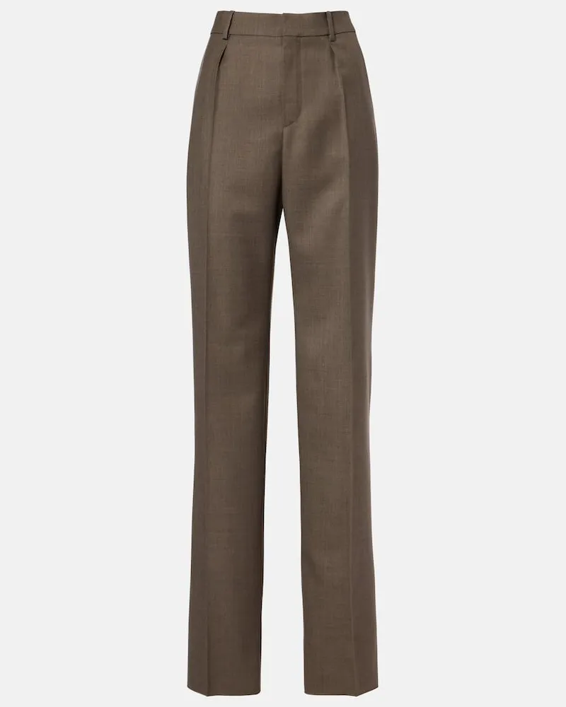 Saint Laurent Pantaloni regular in lana Marrone