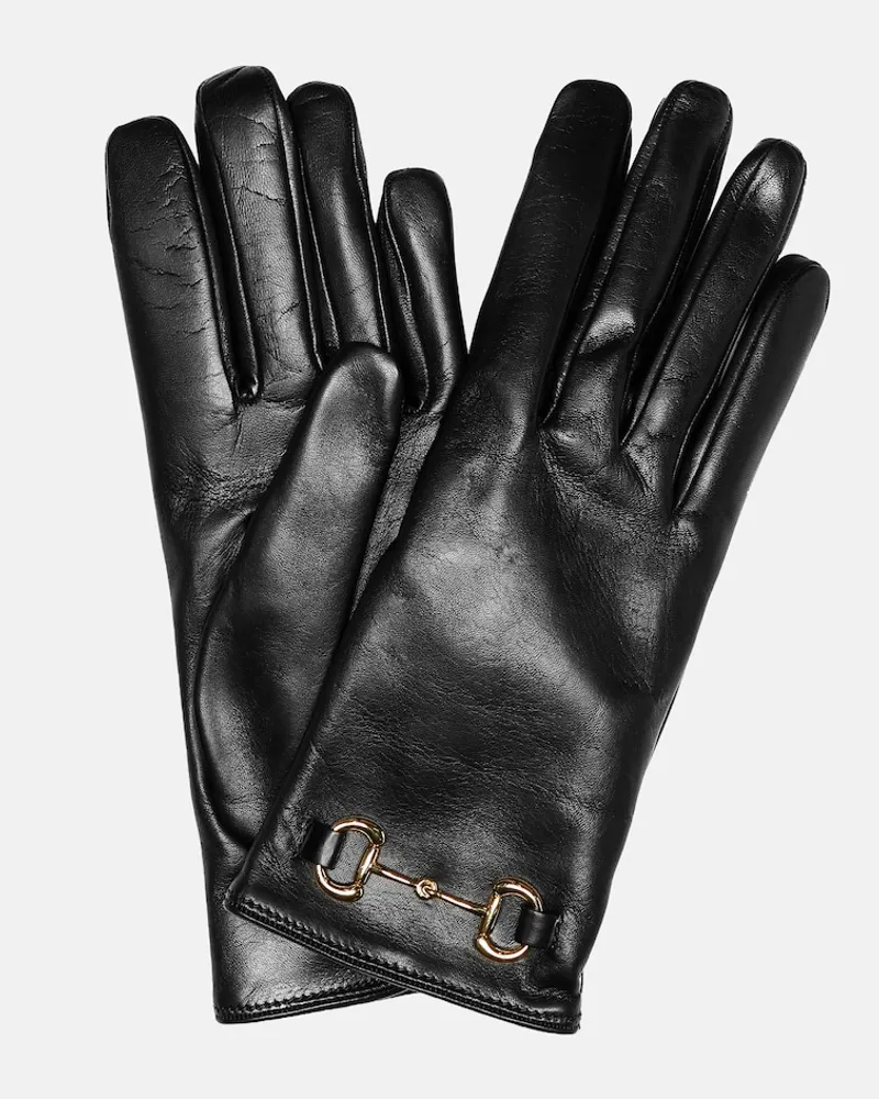 Gucci Guanti in pelle con morsetto Nero