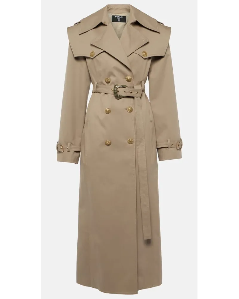 Balmain Trench in twill di cotone Beige