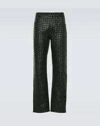 Bottega Veneta Pantaloni regular in pelle Intrecciato Verde