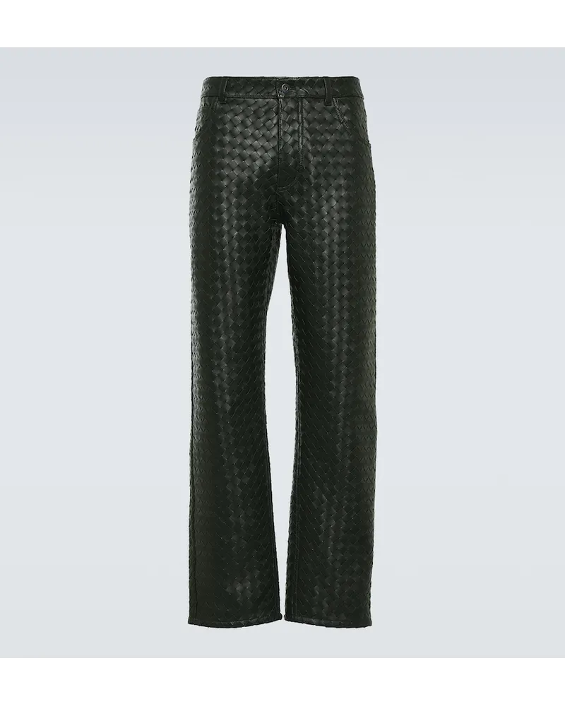 Bottega Veneta Pantaloni regular in pelle Intrecciato Verde