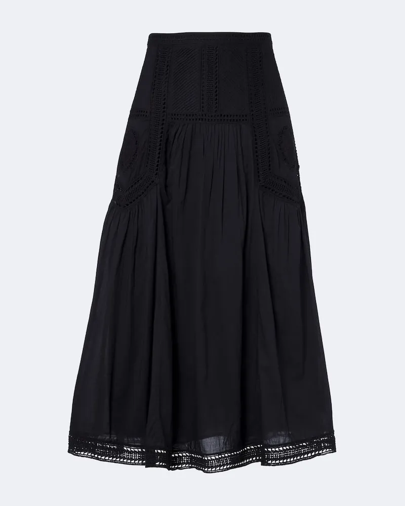 Ulla Johnson Gonna midi Alice in cotone con ricamo Nero