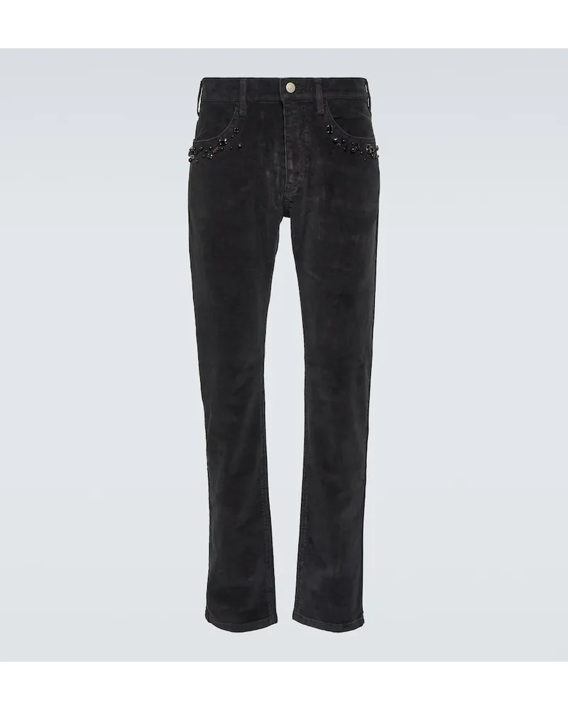 Undercover Pantaloni slim in velluto di cotone a coste con borchie Nero