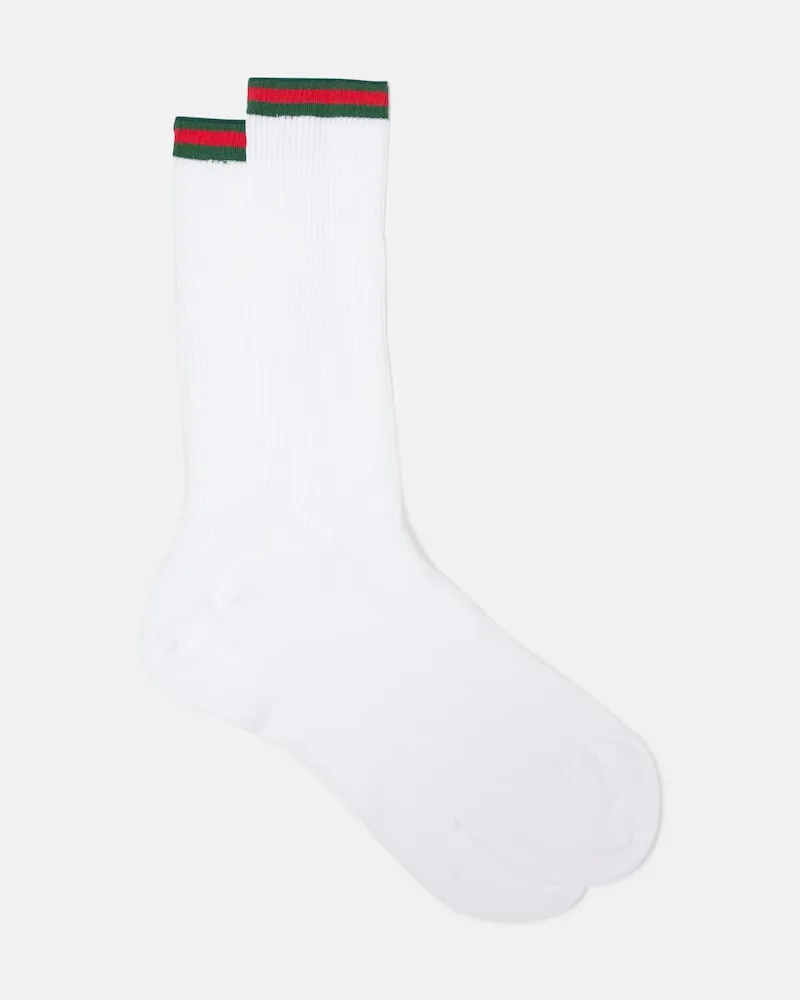Gucci Calzini Web in misto cotone a coste Bianco