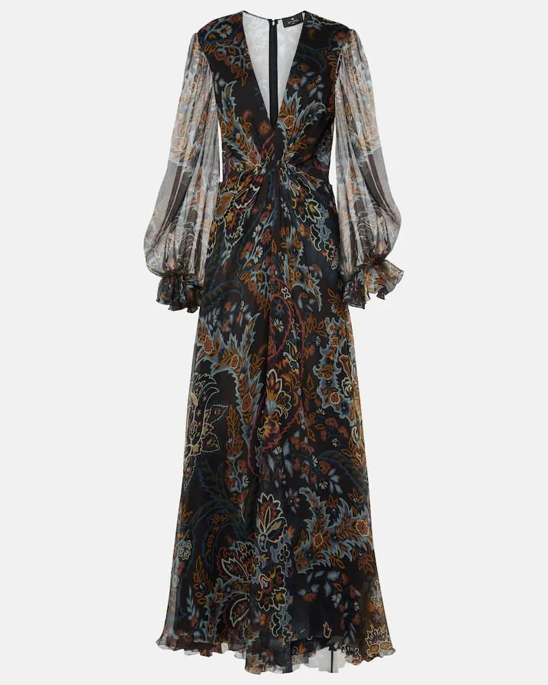 Etro Abito lungo in seta con stampa Multicolore