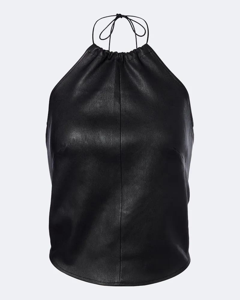 Stouls Top Rosie in pelle con scollo all'americana Nero