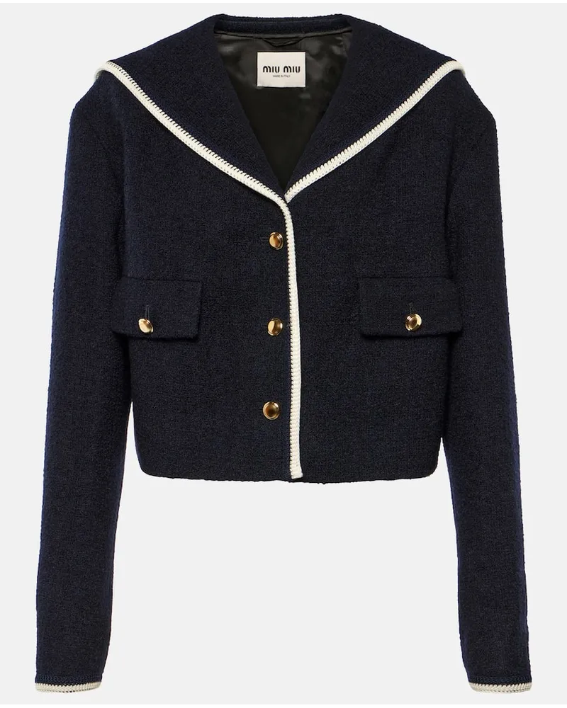 Miu Miu Giacca cropped in tweed di misto lana Blu
