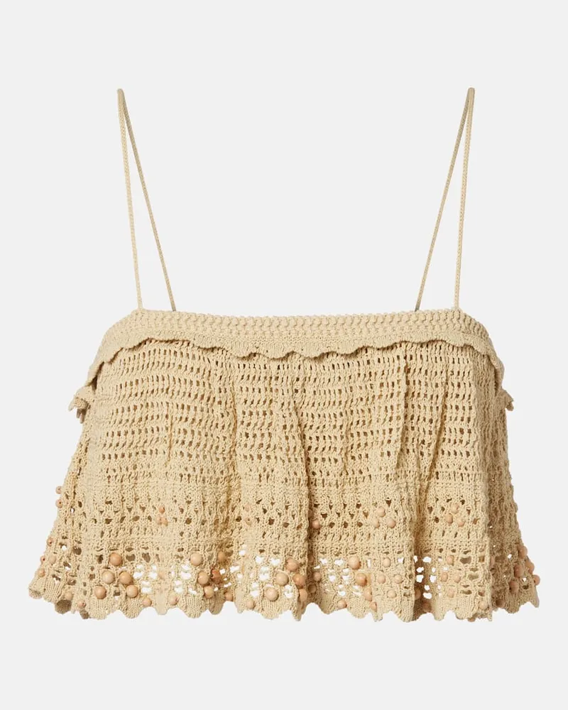 Isabel Marant Top Oraviel in crochet con perline Beige