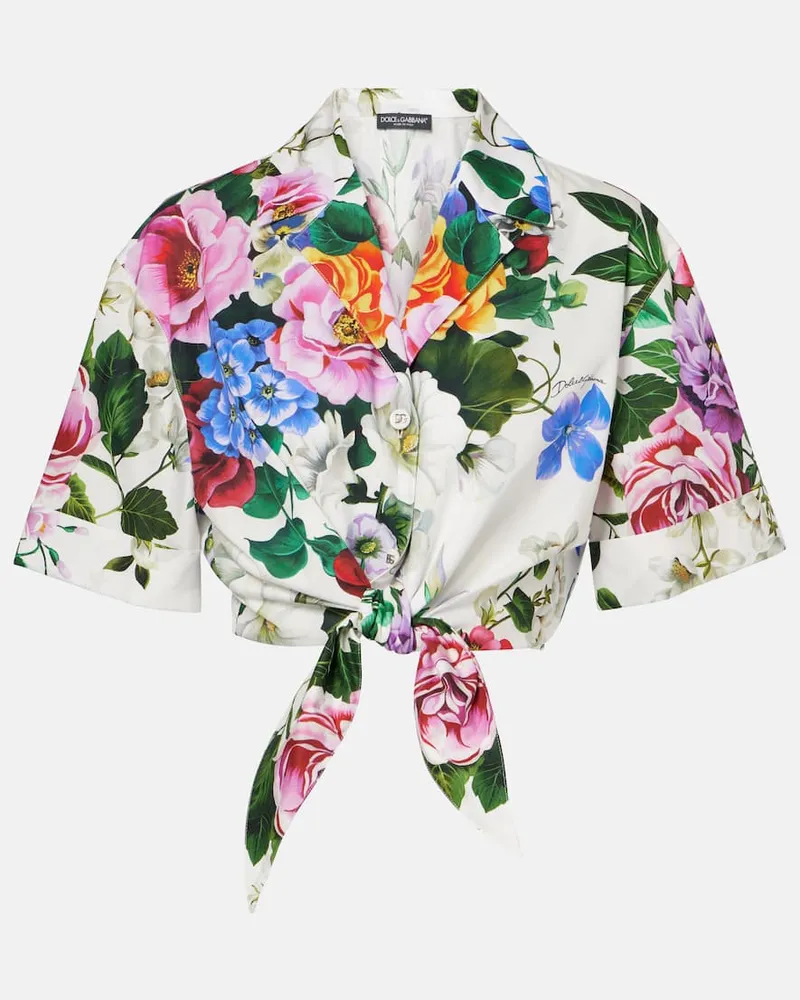Dolce & Gabbana Camicia cropped in cotone con stampa Bianco