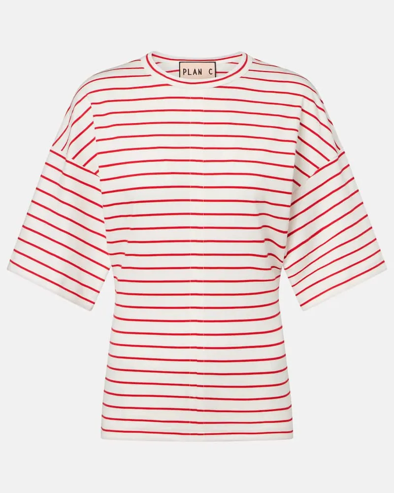 PLAN C T-shirt in jersey di cotone a righe Bianco