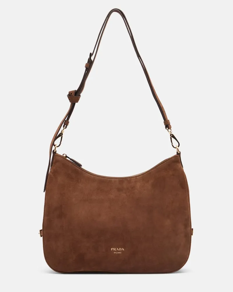 Prada Borsa a spalla AimÃ©e Large in suede Marrone